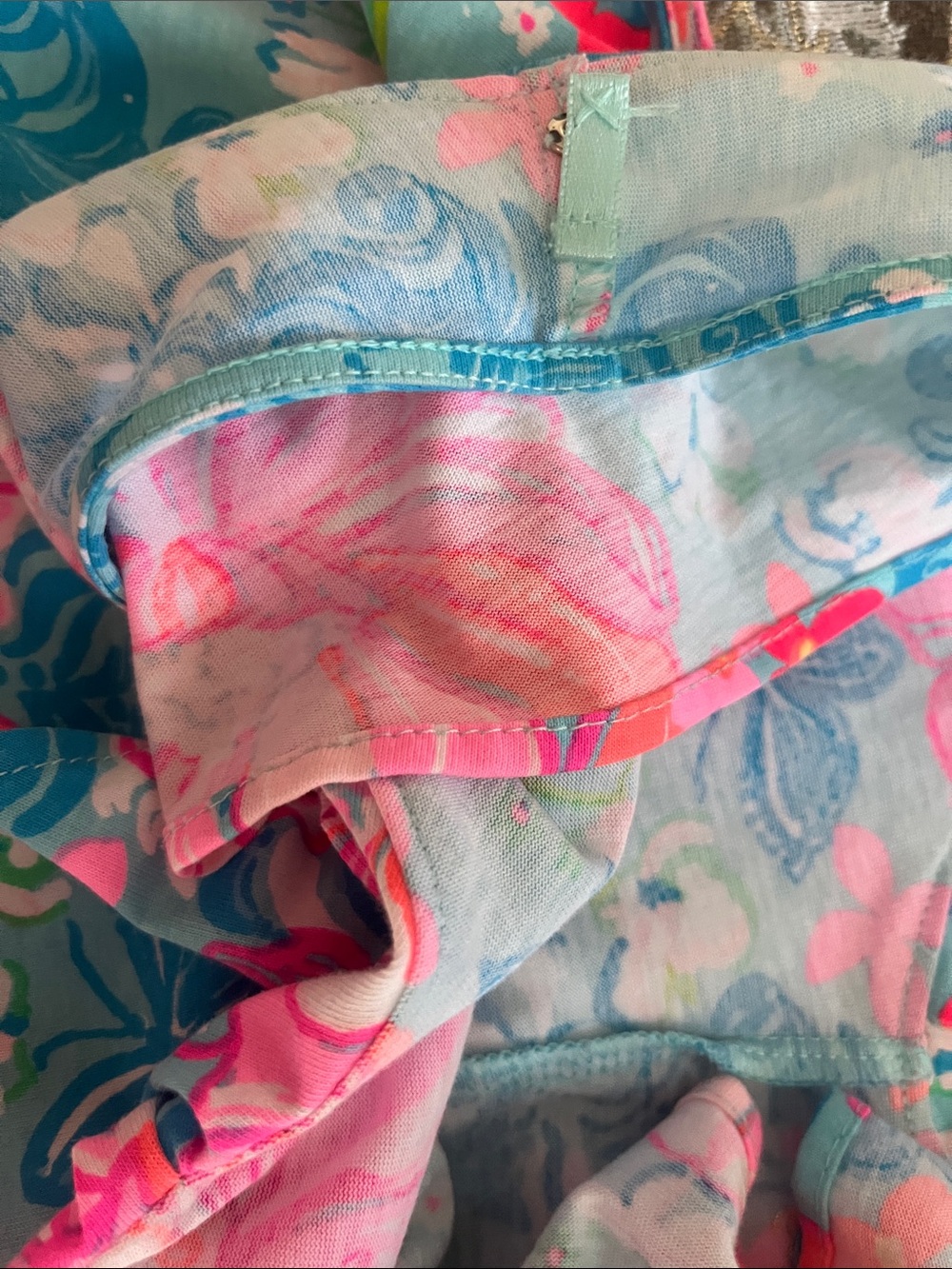 Lilly Pulitzer Aqua Dress with Pink Floral Ruffles - Picture 6 of 7